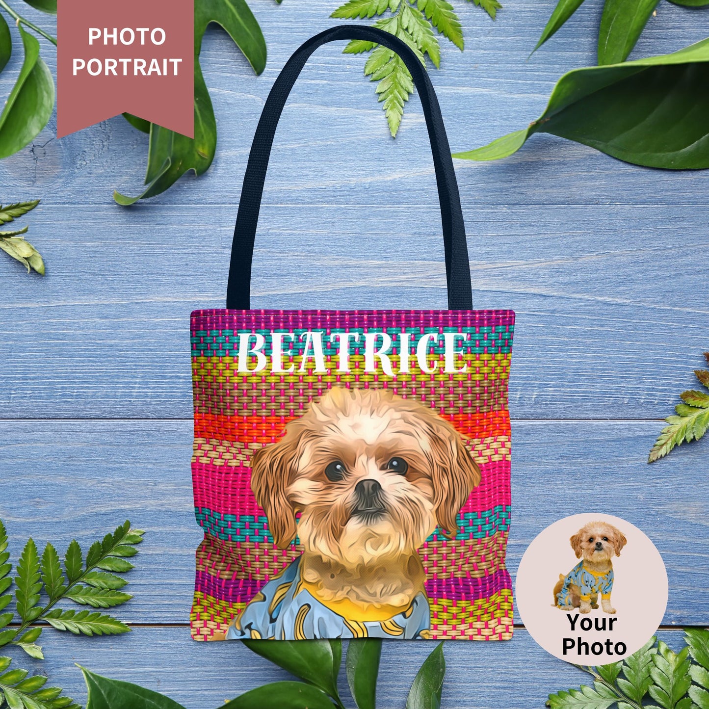 Custom Pet Portrait Tote Bag (Mixed Stripes Style) - furevermama