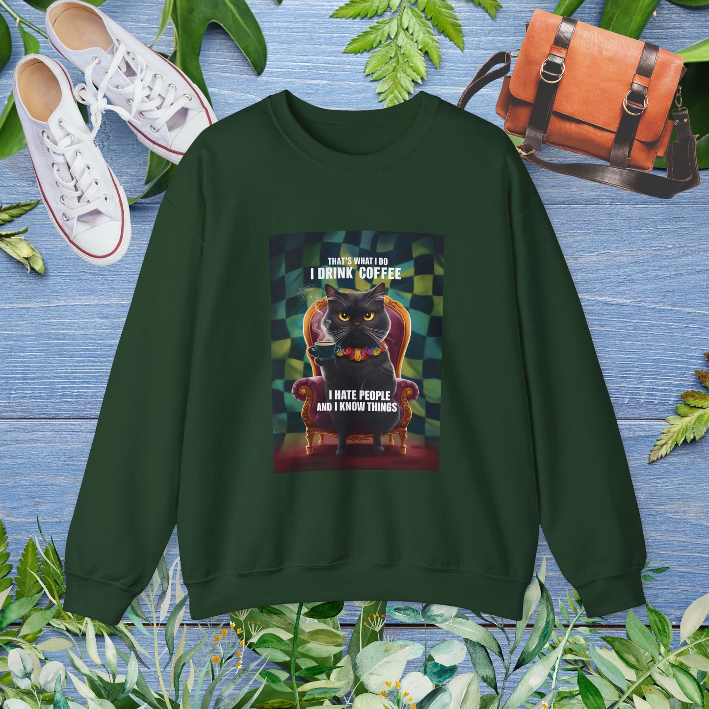 Cat Coffee Unisex Sweatshirt - I Hate People and I Know Things - furevermama
