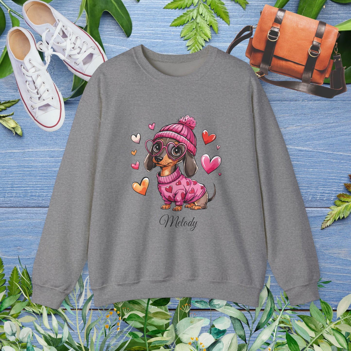 Loving Dachshund Crewneck Sweatshirt, Custom Name Sweatshirt - furevermama