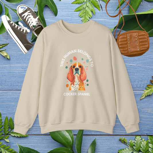 This Human Belongs To Cocker Spaniel Crewneck Sweatshirt - furevermama