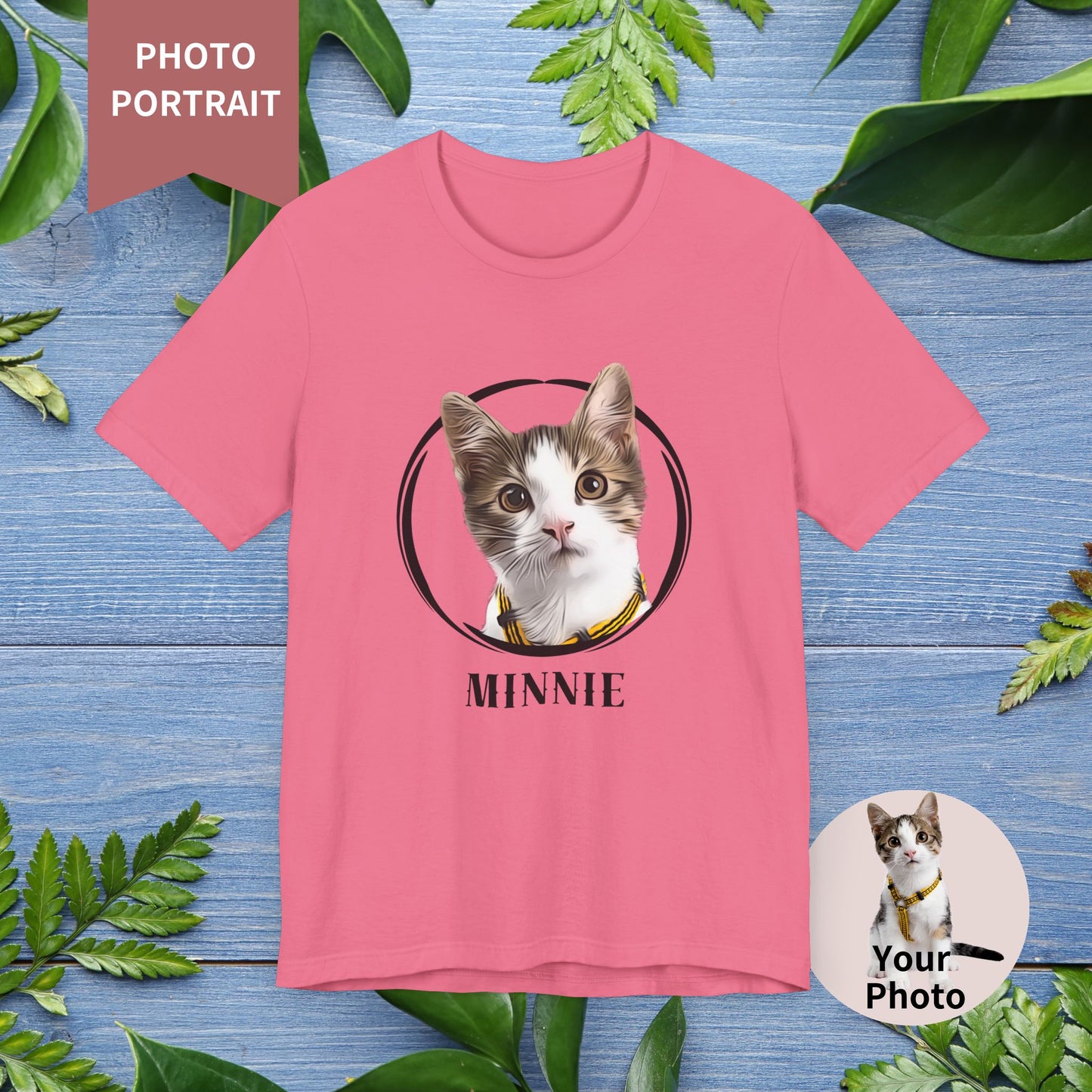 Custom Pet Portrait, Circle Frame Unisex T-Shirt - furevermama