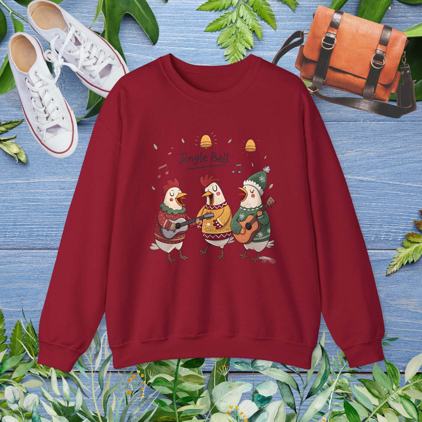 Funny Hens Singing Jingle Bell Crewneck Sweatshirt - furevermama
