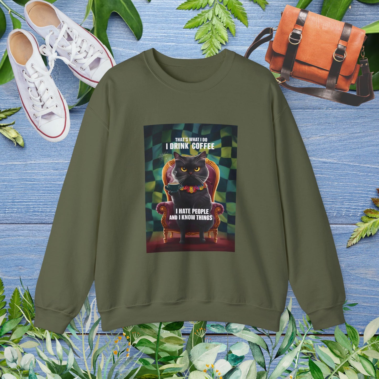 Cat Coffee Unisex Sweatshirt - I Hate People and I Know Things - furevermama