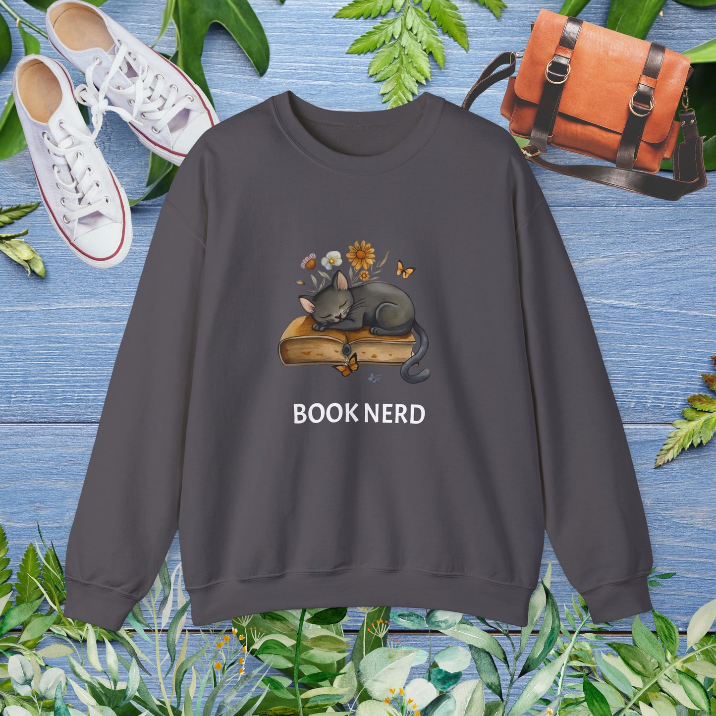 Cat The Book Nerb Crewneck Sweatshirt - furevermama