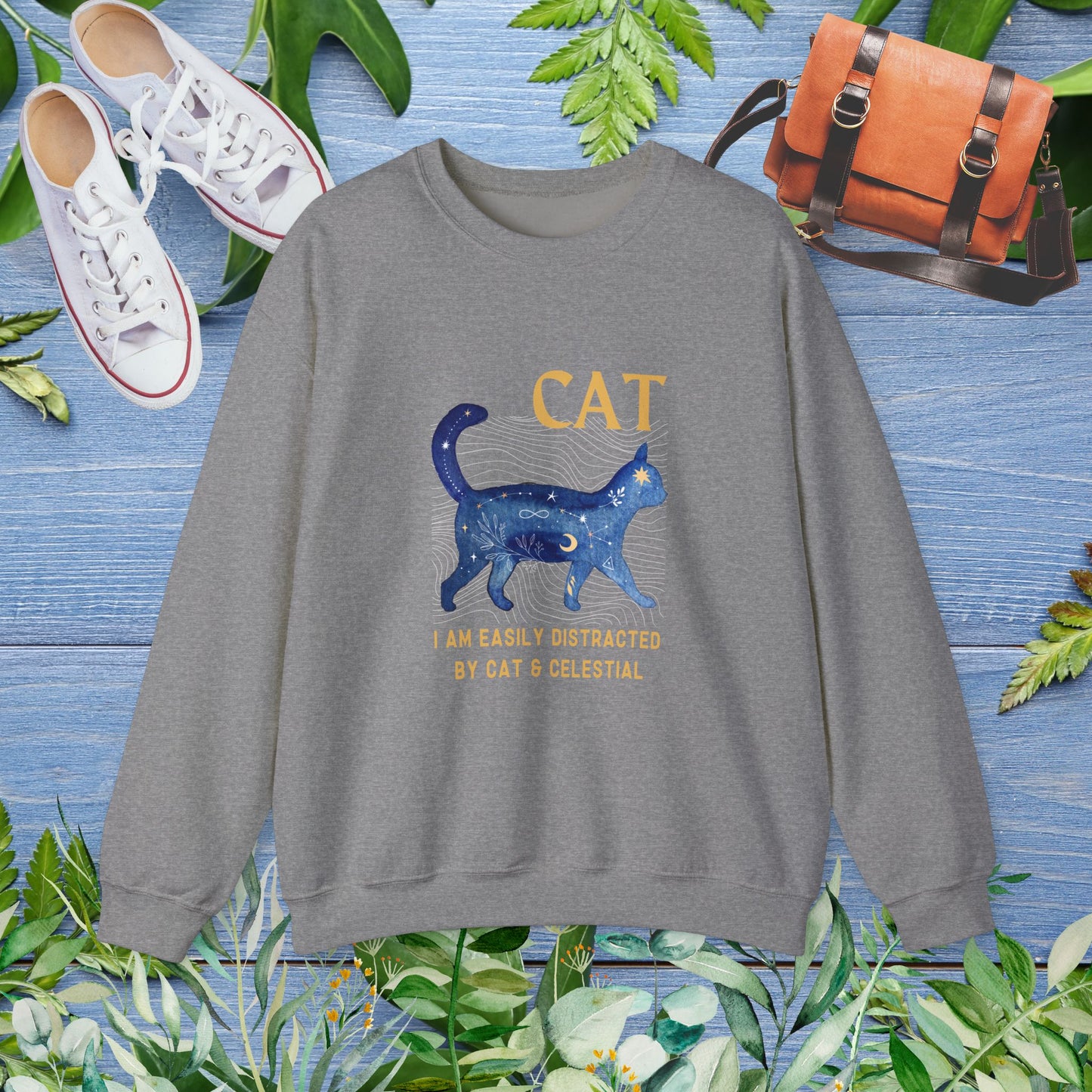 Cat and Celestial Crewneck Sweatshirt - furevermama