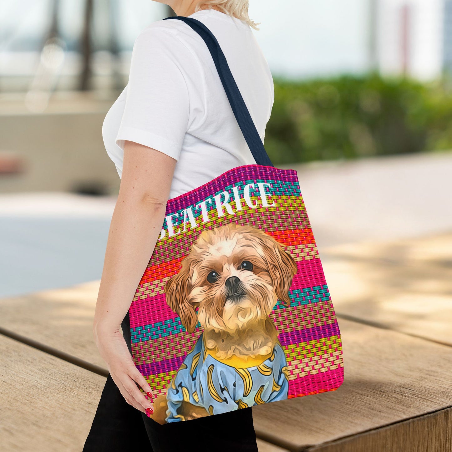 Custom Pet Portrait Tote Bag (Mixed Stripes Style) - furevermama