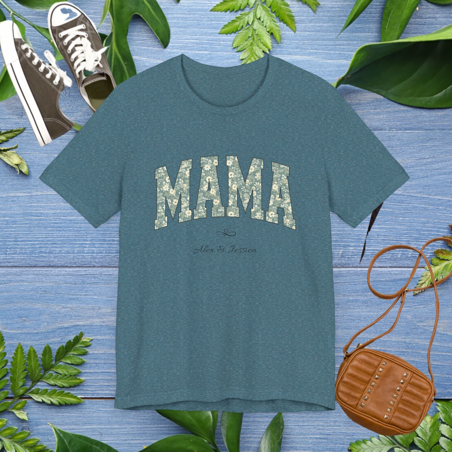 Mama Loved By Personalised Names T-Shirt