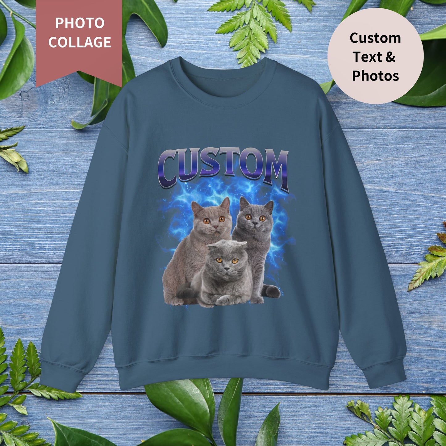 Custom Pet Photo Collage Vintage Unisex Sweatshirt - furevermama