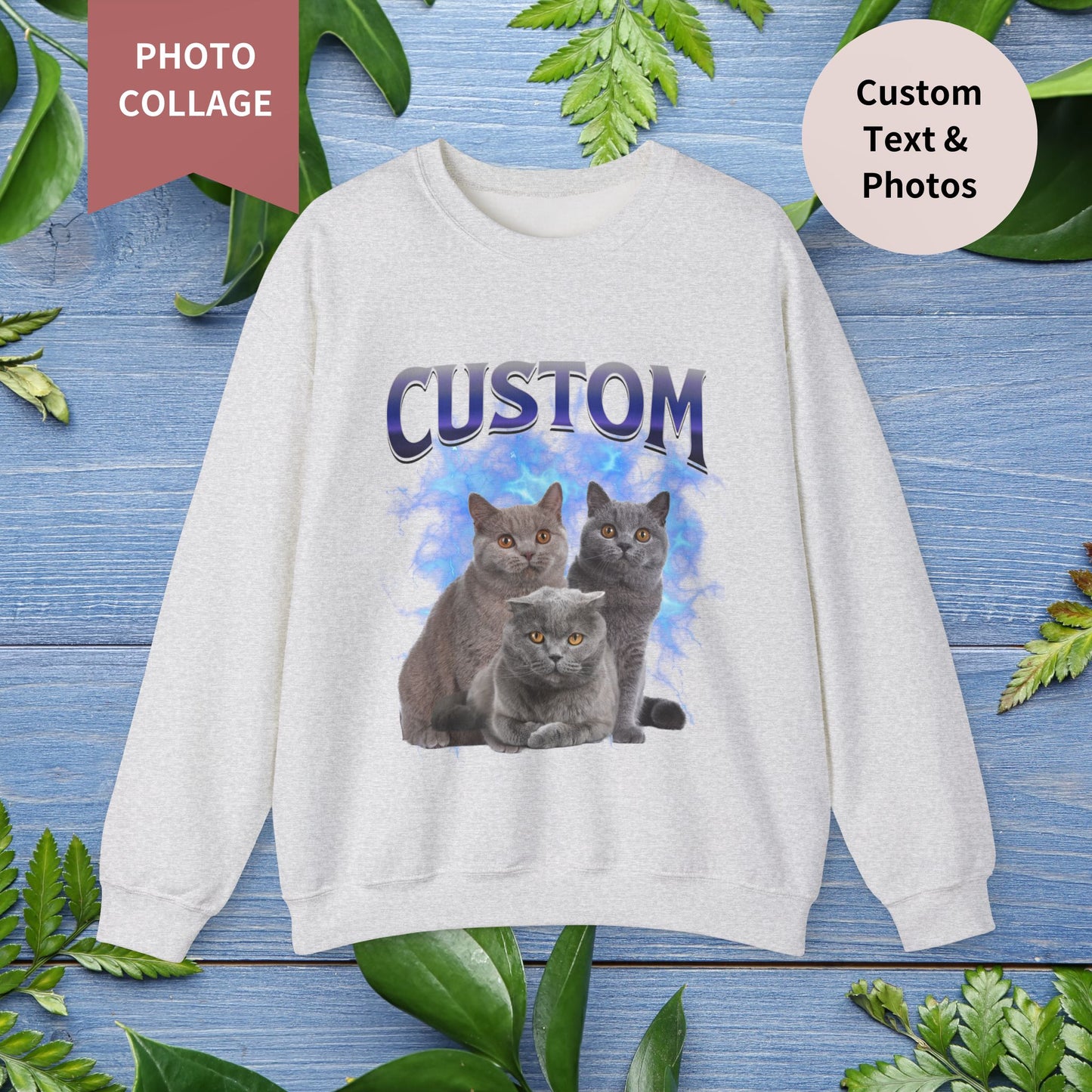 Custom Pet Photo Collage Vintage Unisex Sweatshirt - furevermama