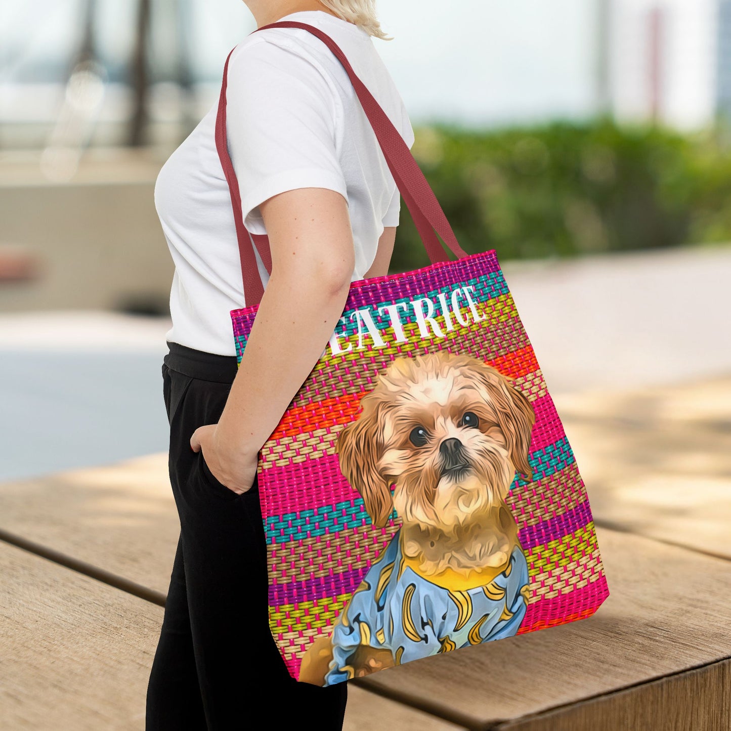 Custom Pet Portrait Tote Bag (Mixed Stripes Style) - furevermama