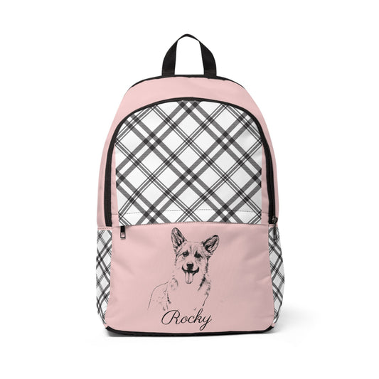 Backpack with Custom Pet Sketch and Check Pattern Design - furevermama