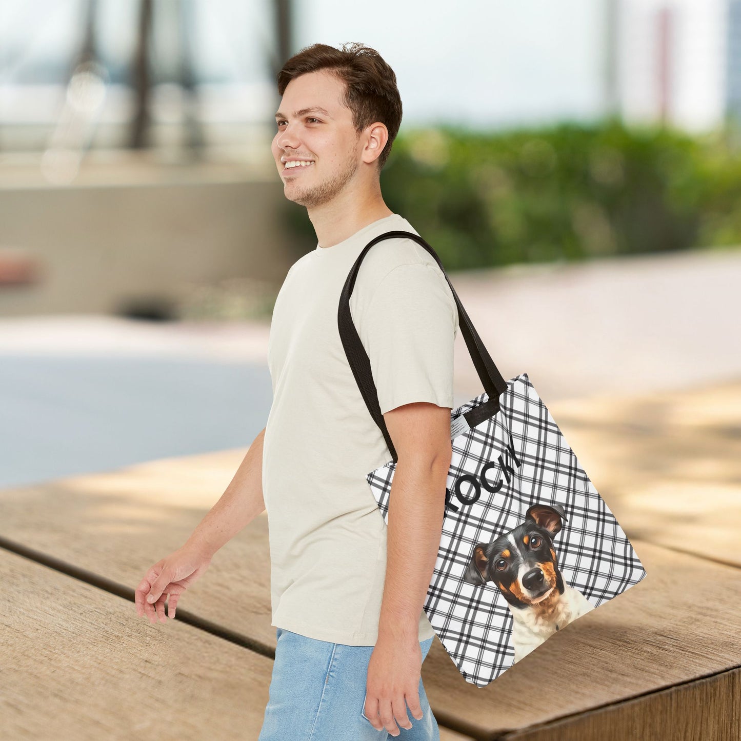 Custom Pet Portrait Checked Tote Bag - furevermama