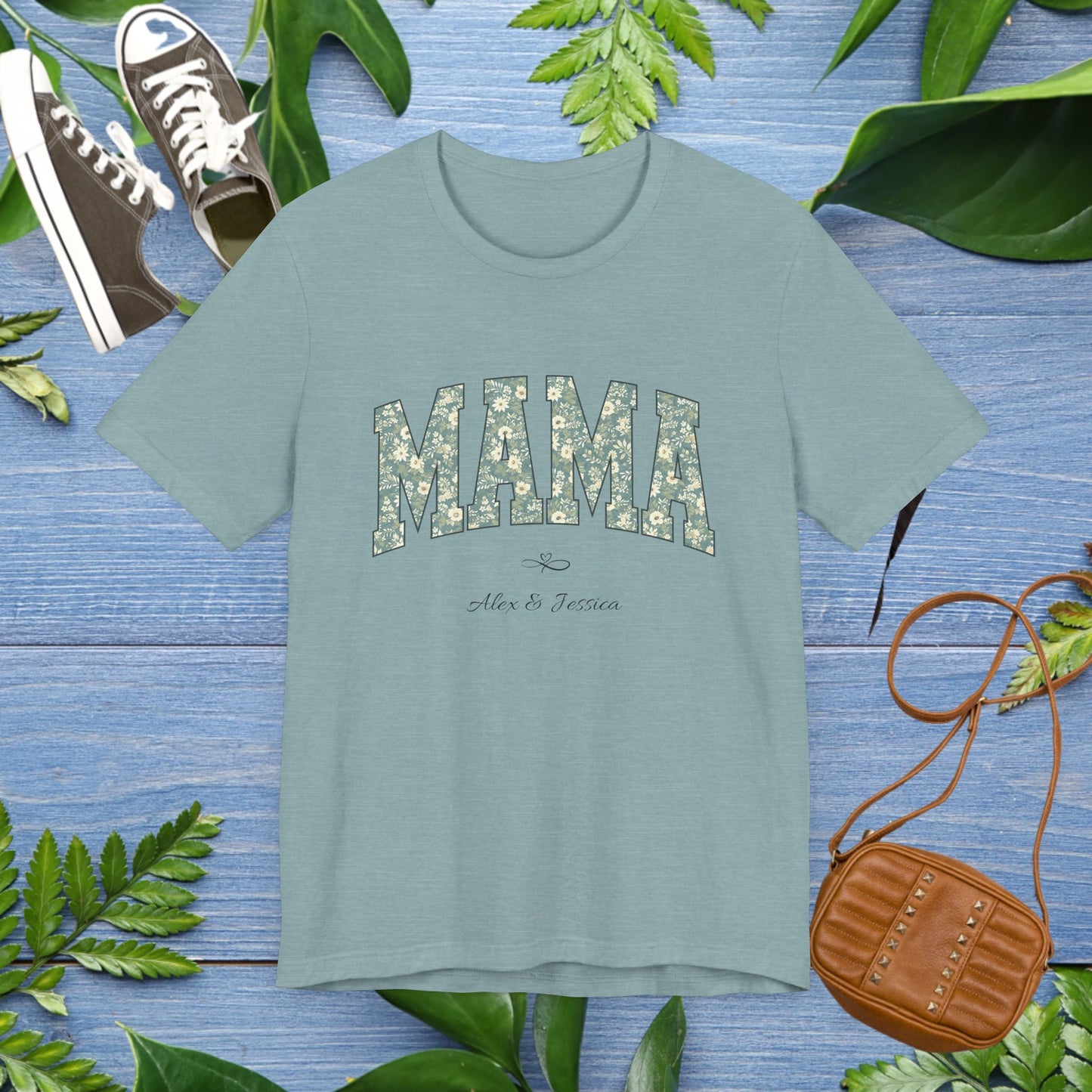 Mama Loved By Personalised Names T-Shirt