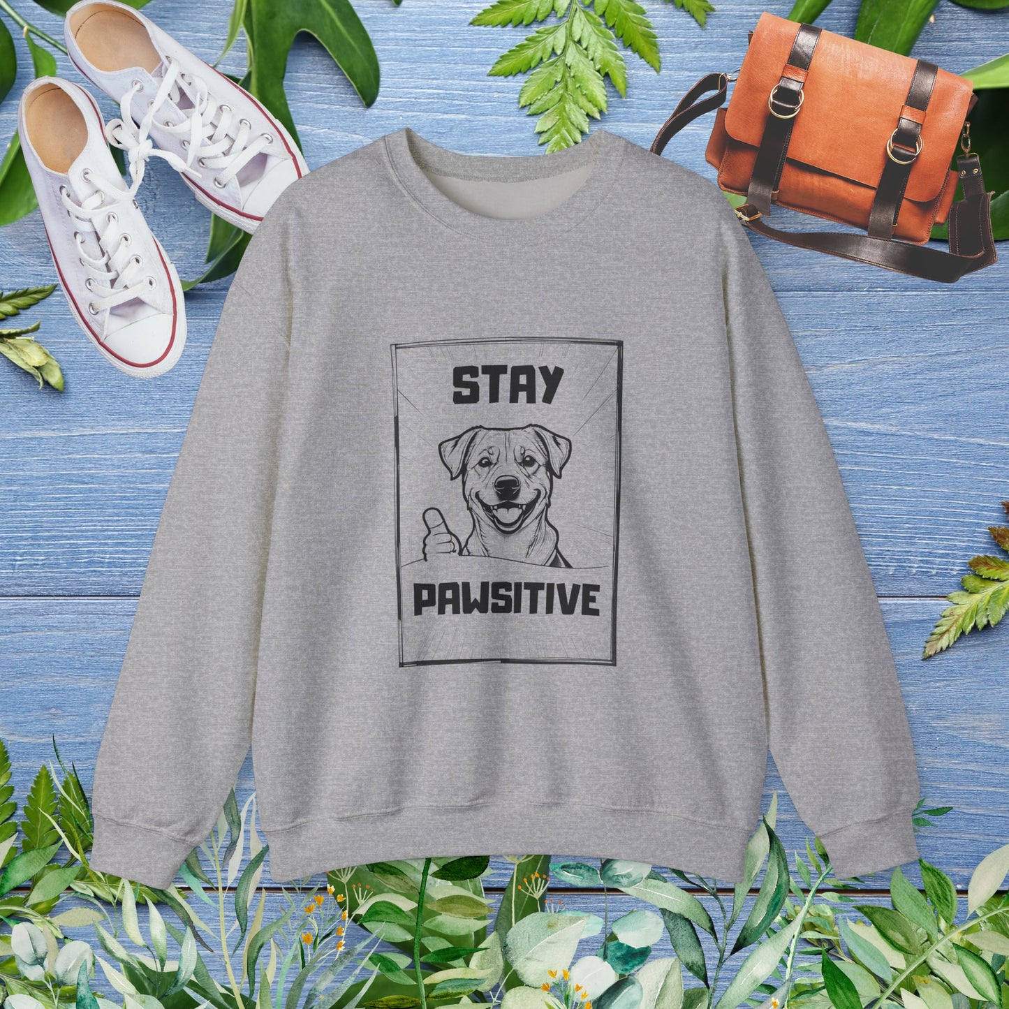 Stay Positive Unisex Crewneck Sweatshirt for Dog Lover - furevermama