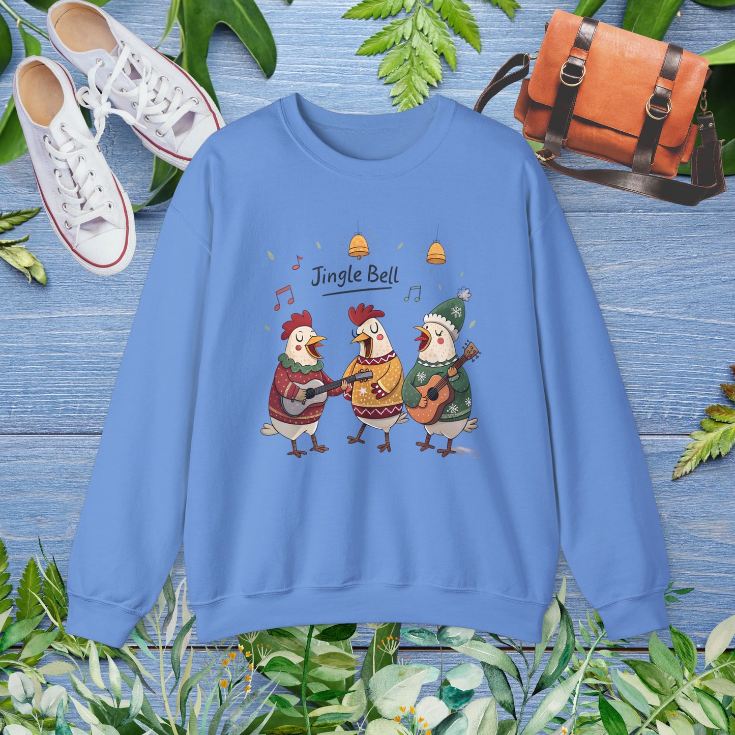 Funny Hens Singing Jingle Bell Crewneck Sweatshirt - furevermama