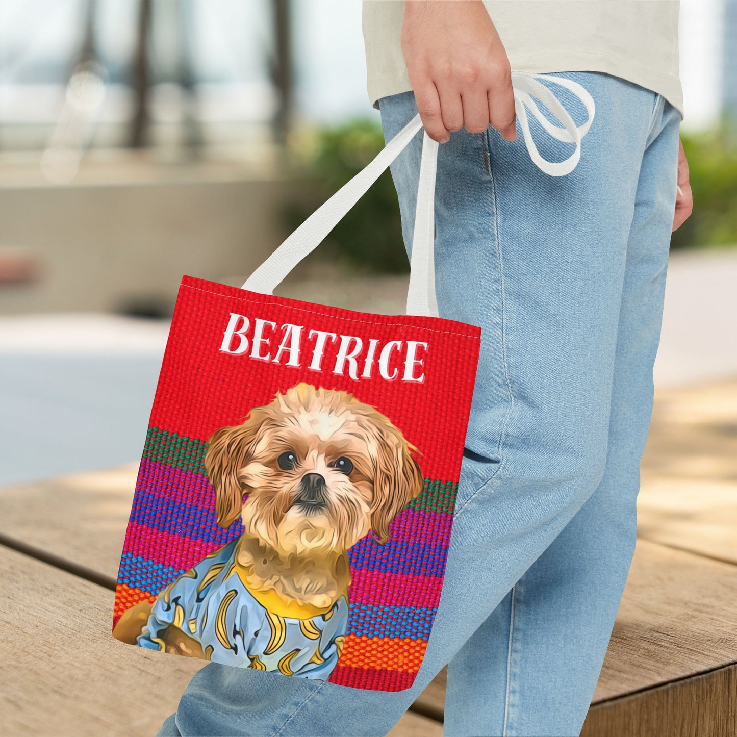 Custom Pet Portrait Tote Bag (Red Stripes Style) - furevermama