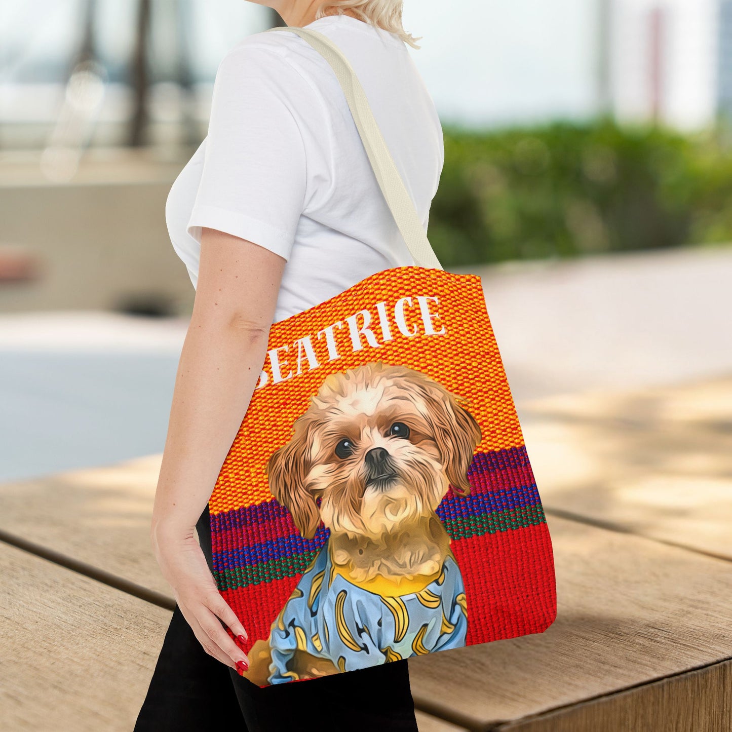 Custom Pet Portrait Tote Bag (Orange Stripes Style) - furevermama