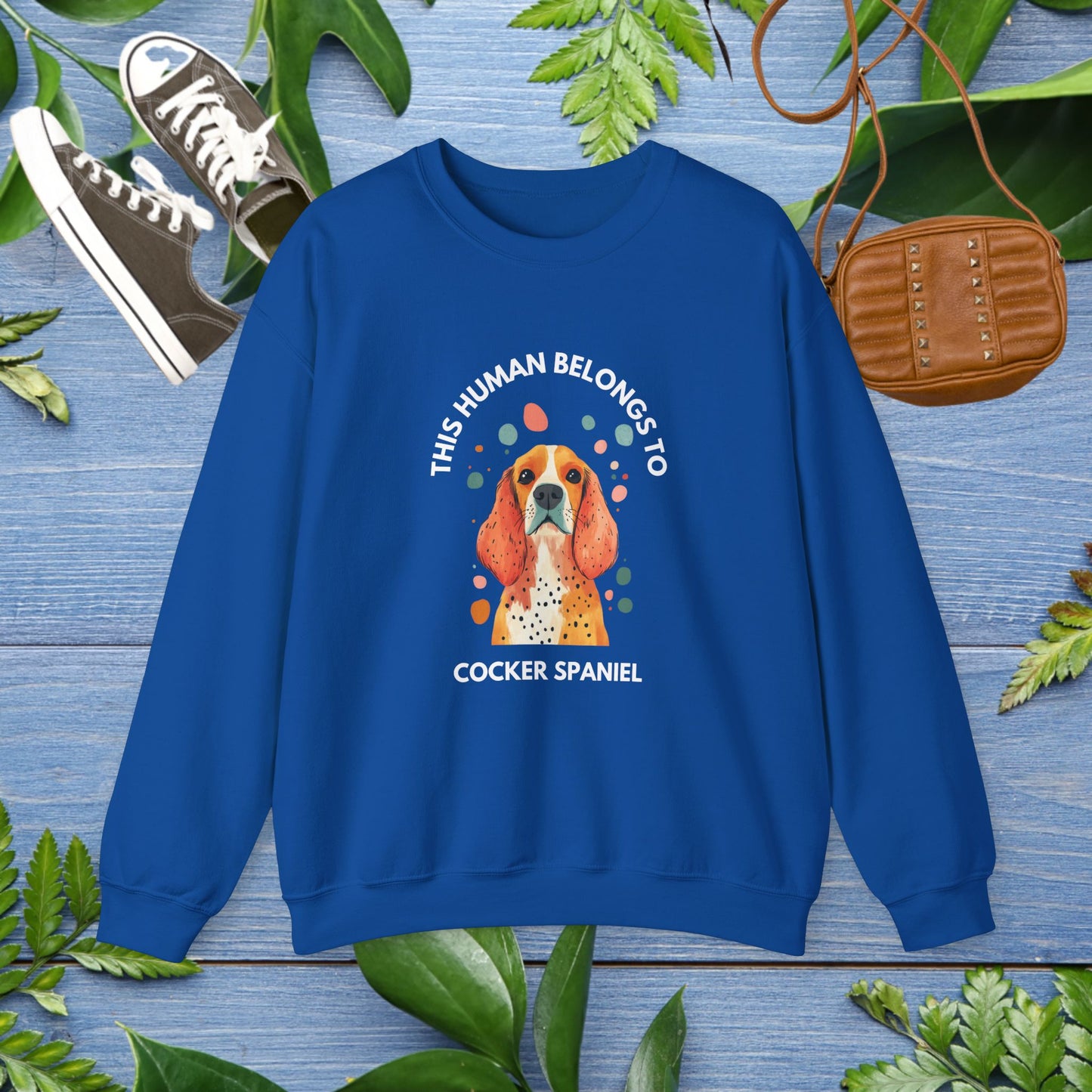 This Human Belongs To Cocker Spaniel Crewneck Sweatshirt - furevermama