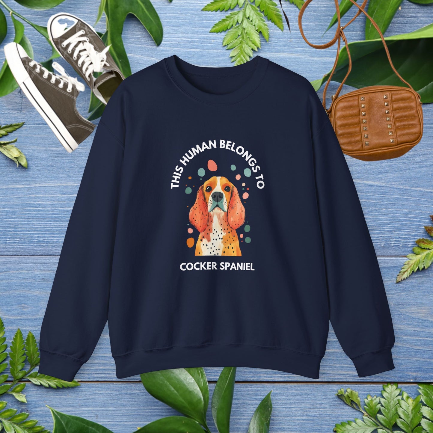 This Human Belongs To Cocker Spaniel Crewneck Sweatshirt - furevermama