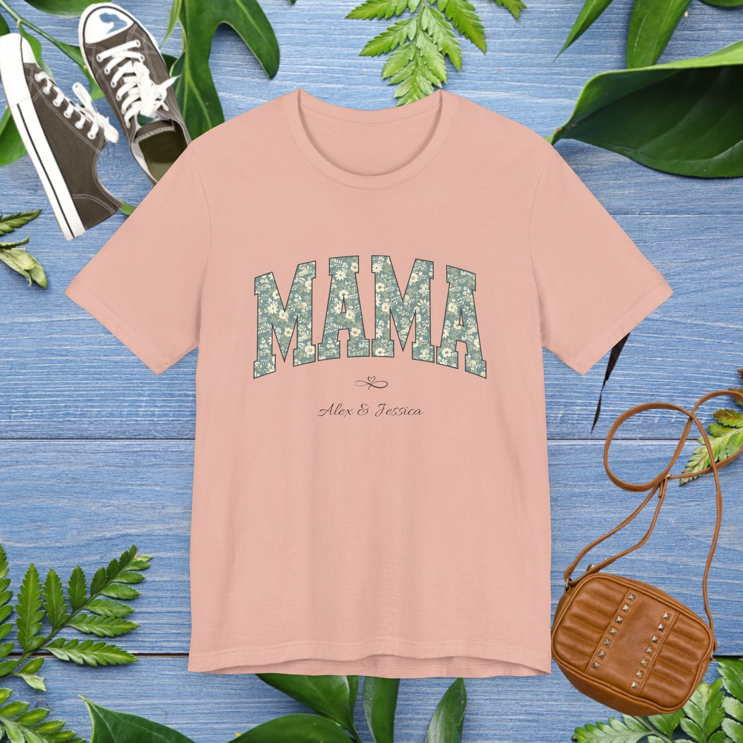 Mama Loved By Personalised Names T-Shirt