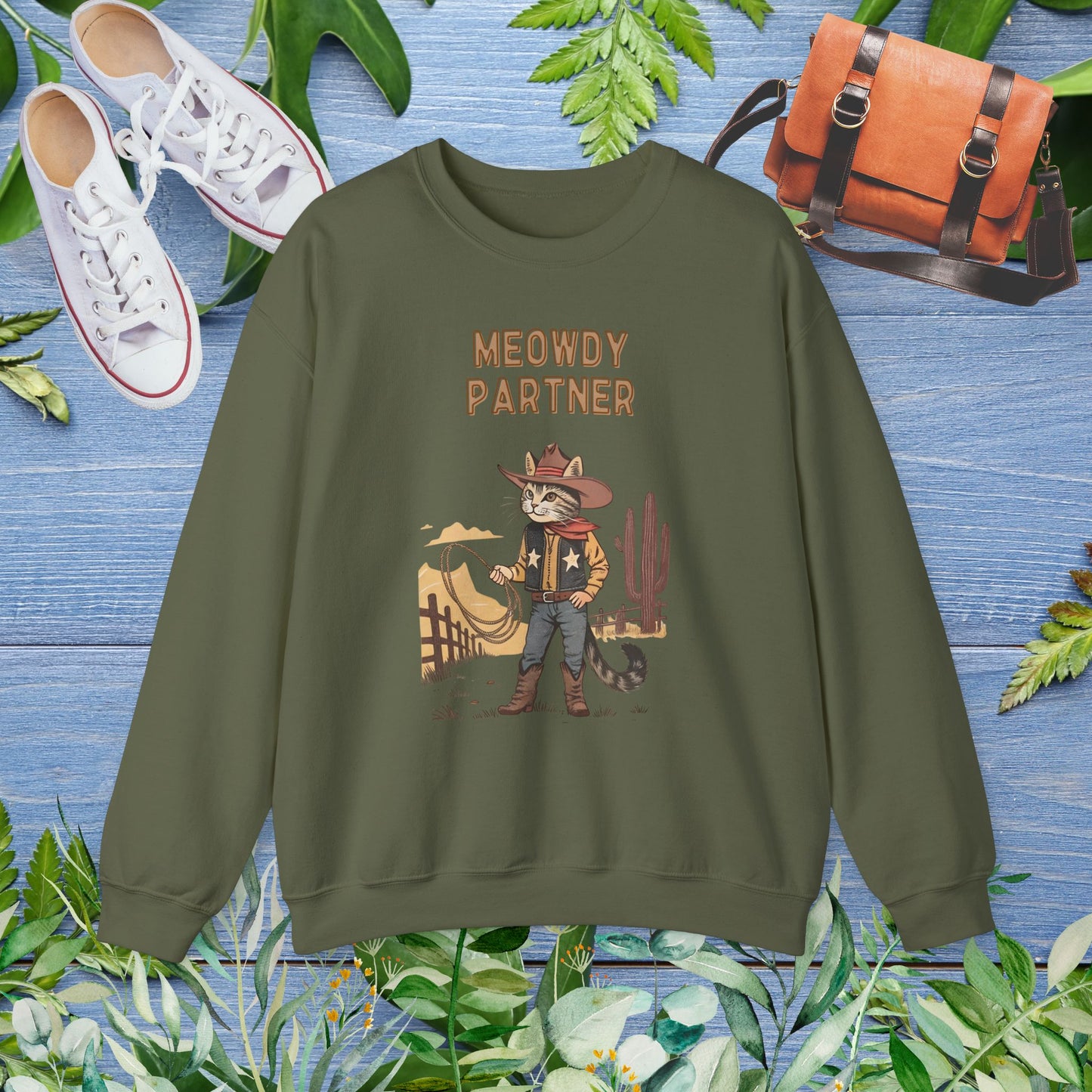 The Meowdy Partner Cat Graphic Crewneck Sweatshirt - furevermama