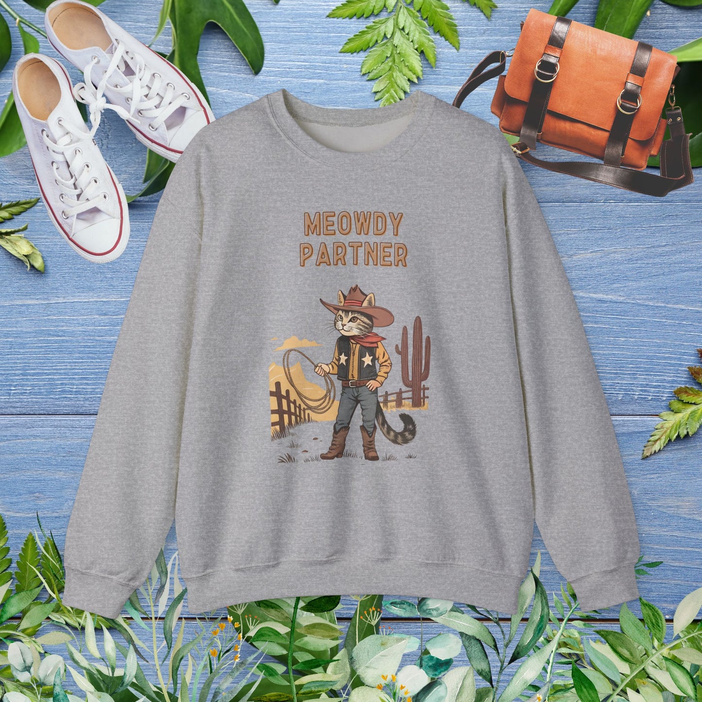 The Meowdy Partner Cat Graphic Crewneck Sweatshirt - furevermama