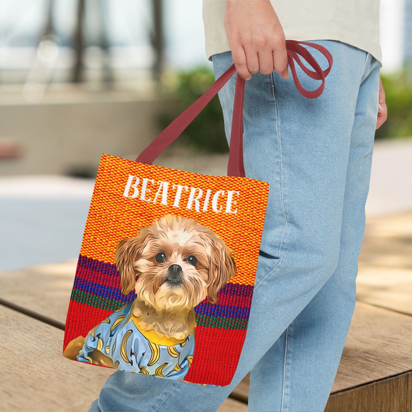Custom Pet Portrait Tote Bag (Orange Stripes Style) - furevermama