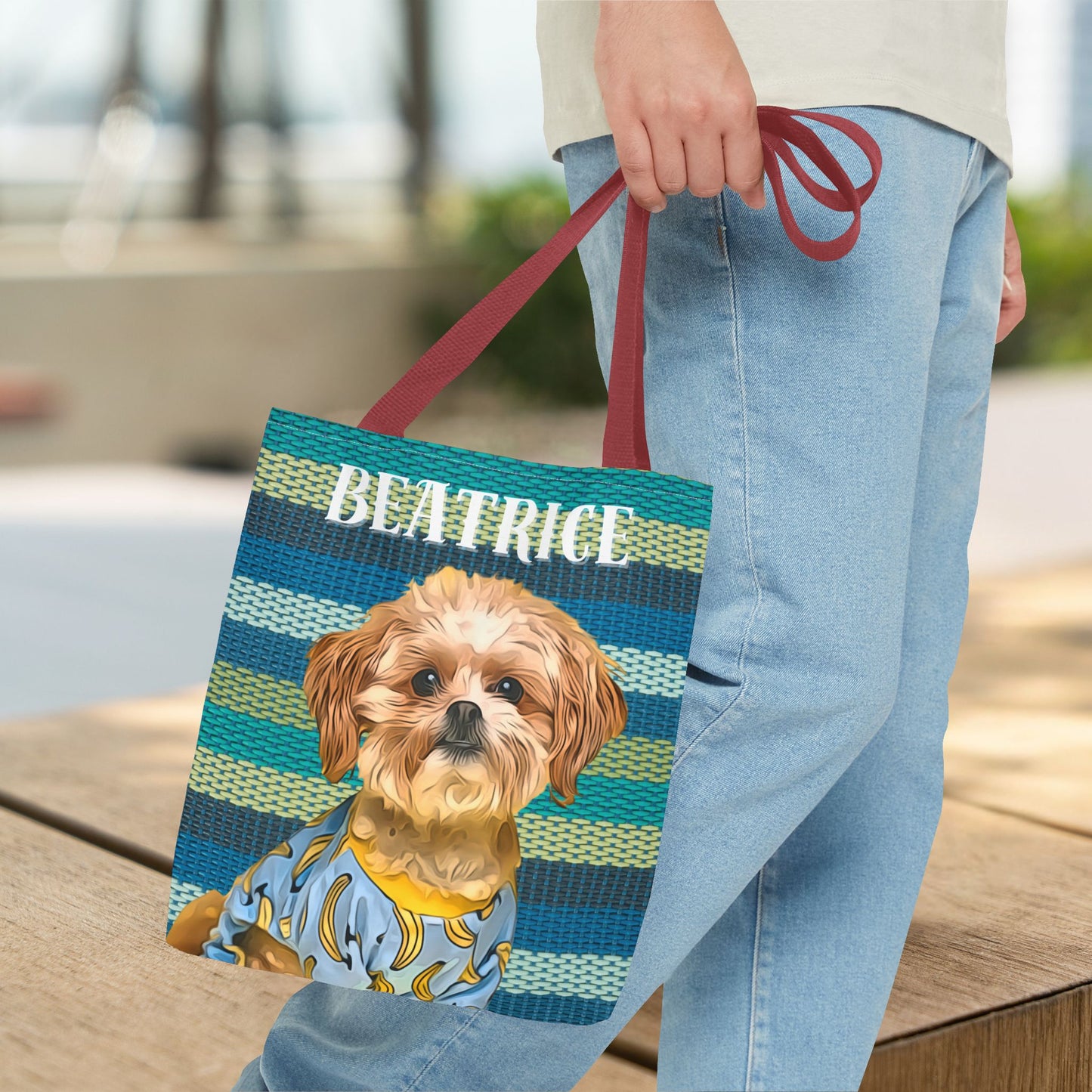 Custom Pet Portrait Tote Bag (Green Stripes Style) - furevermama