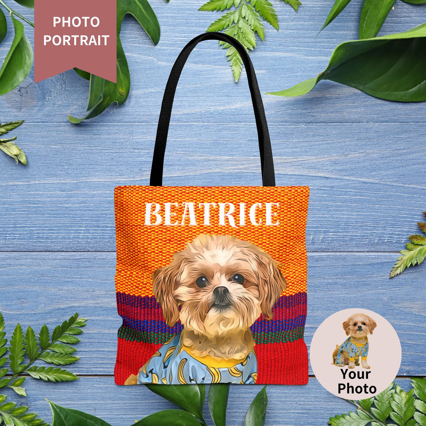 Custom Pet Portrait Tote Bag (Orange Stripes Style) - furevermama