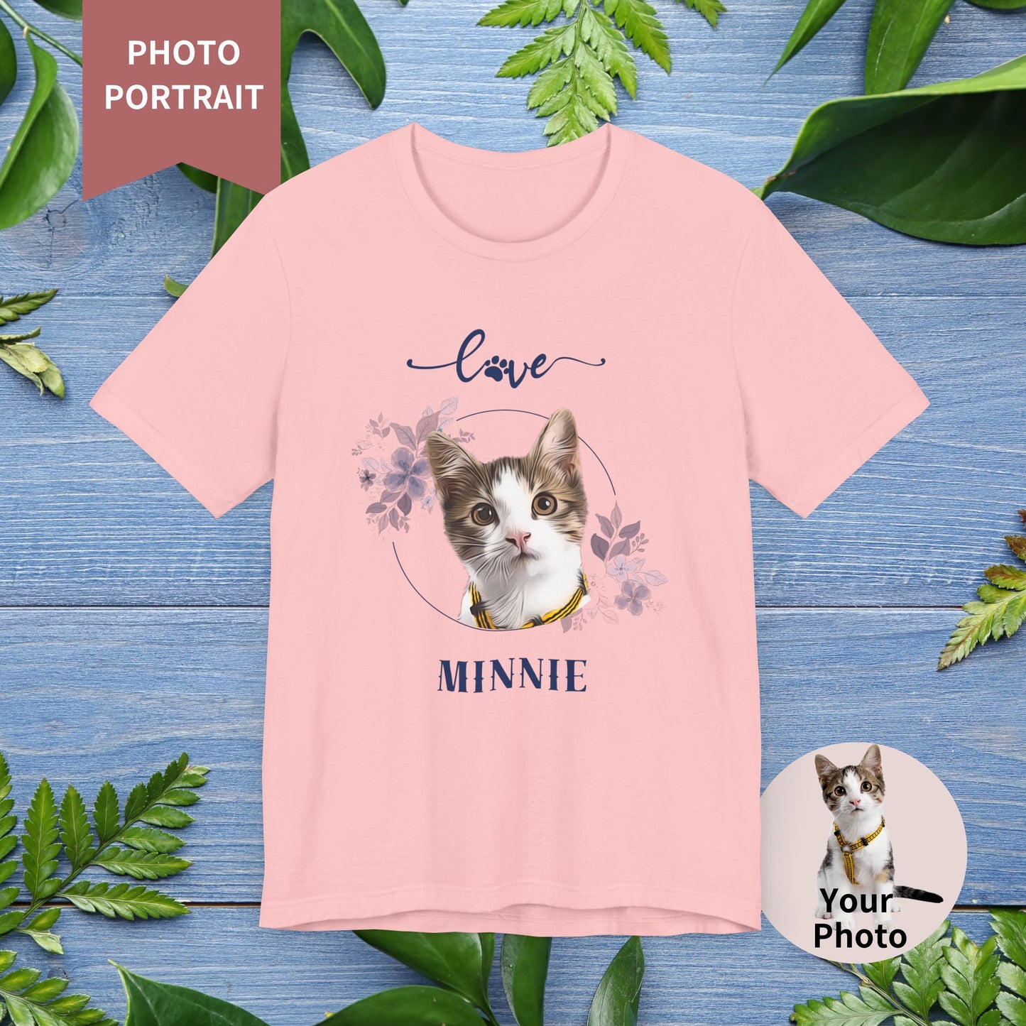Custom Pet Portrait, Flower Circle Frame T-Shirt - furevermama