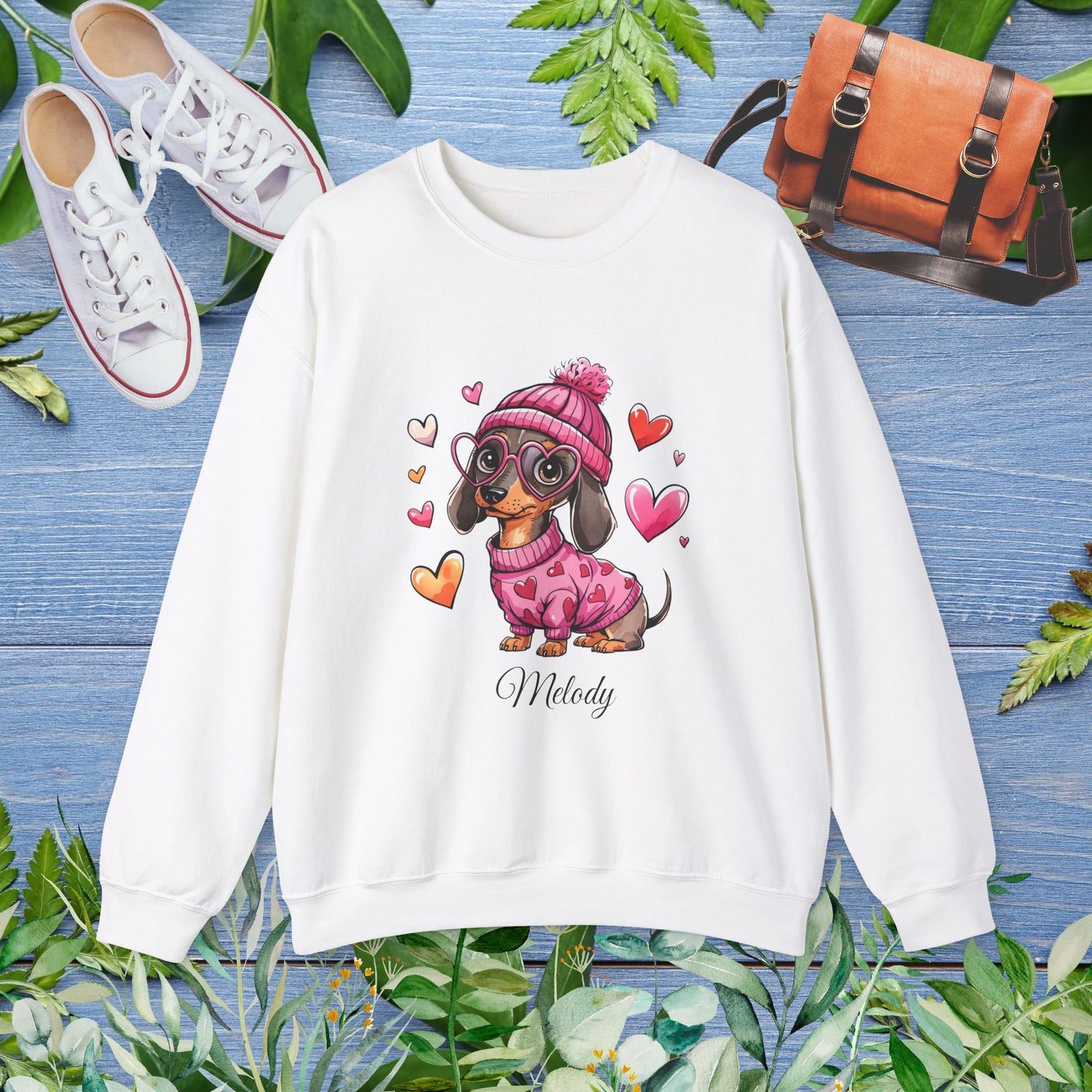 Loving Dachshund Crewneck Sweatshirt, Custom Name Sweatshirt - furevermama