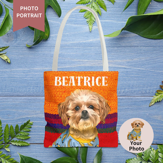 Custom Pet Portrait Tote Bag (Orange Stripes Style) - furevermama