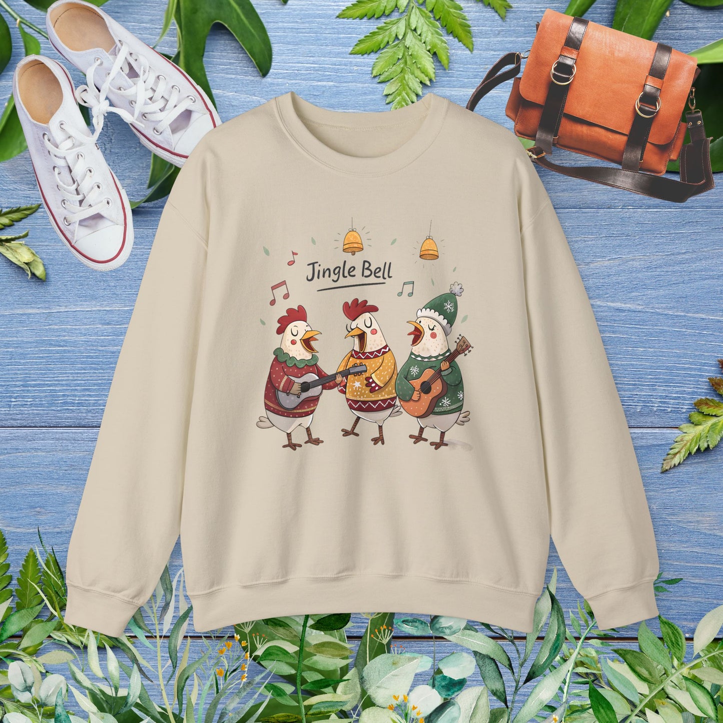 Funny Hens Singing Jingle Bell Crewneck Sweatshirt - furevermama