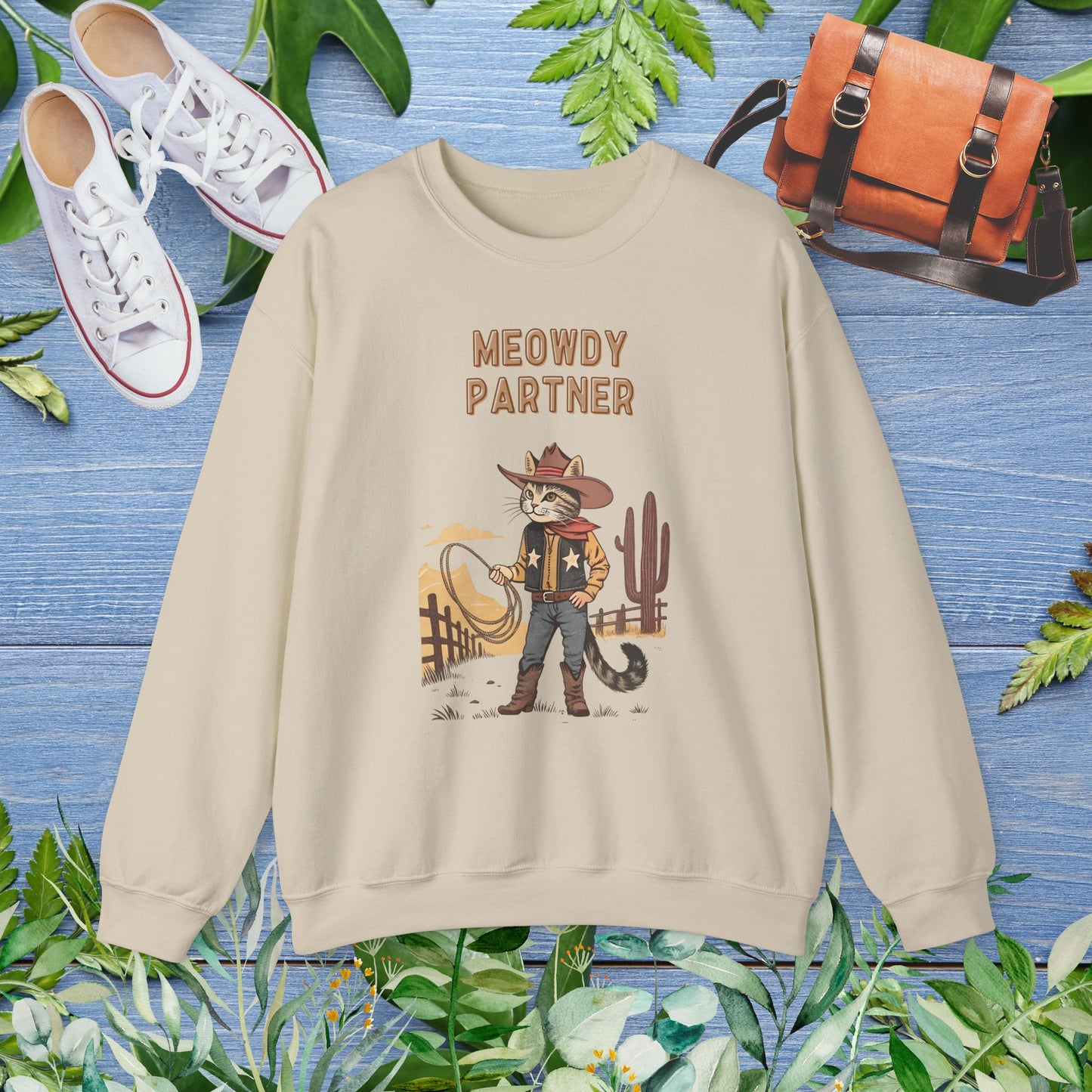 The Meowdy Partner Cat Graphic Crewneck Sweatshirt - furevermama