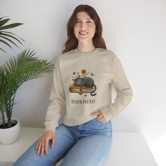 Cat The Book Nerb Crewneck Sweatshirt - furevermama