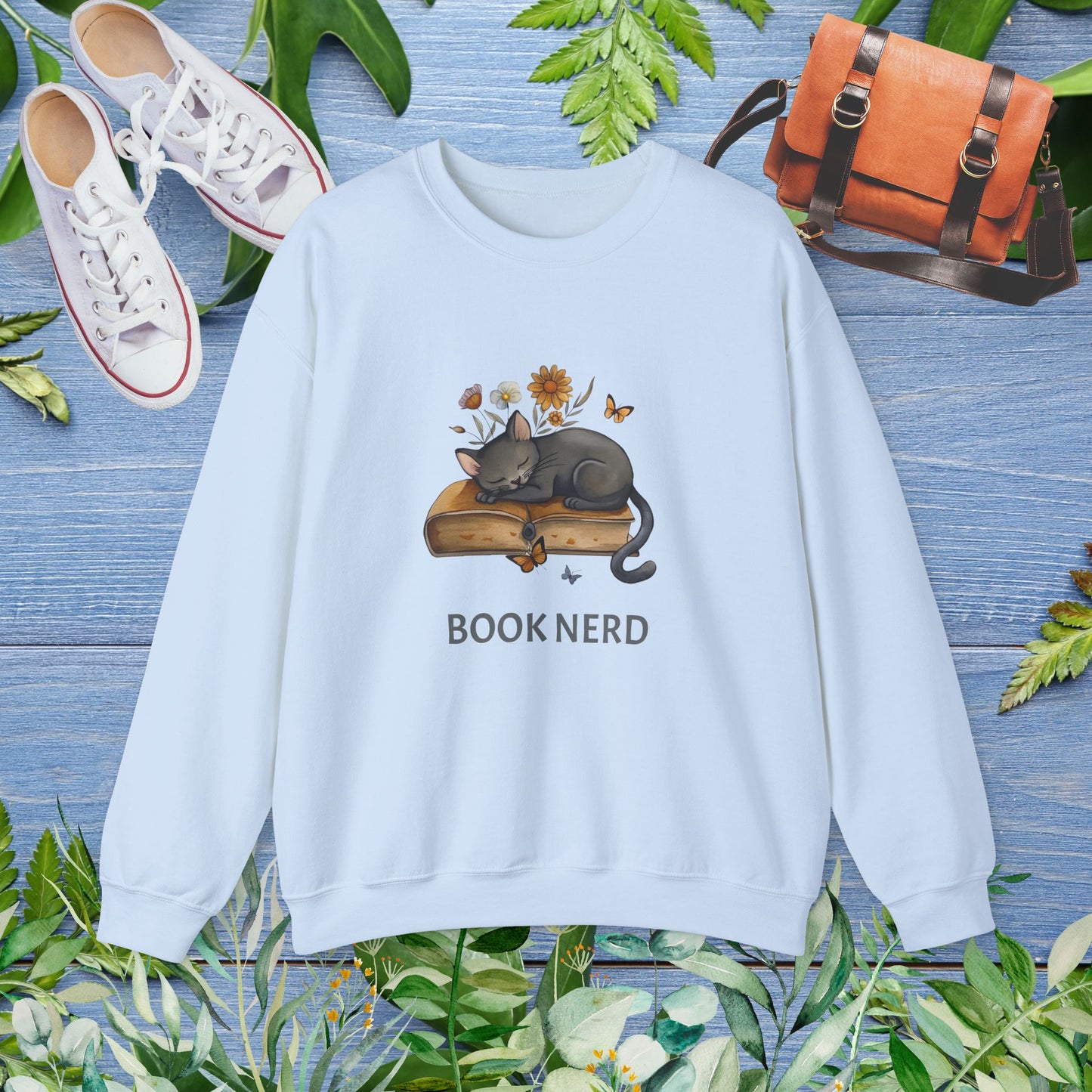 Cat The Book Nerb Crewneck Sweatshirt - furevermama