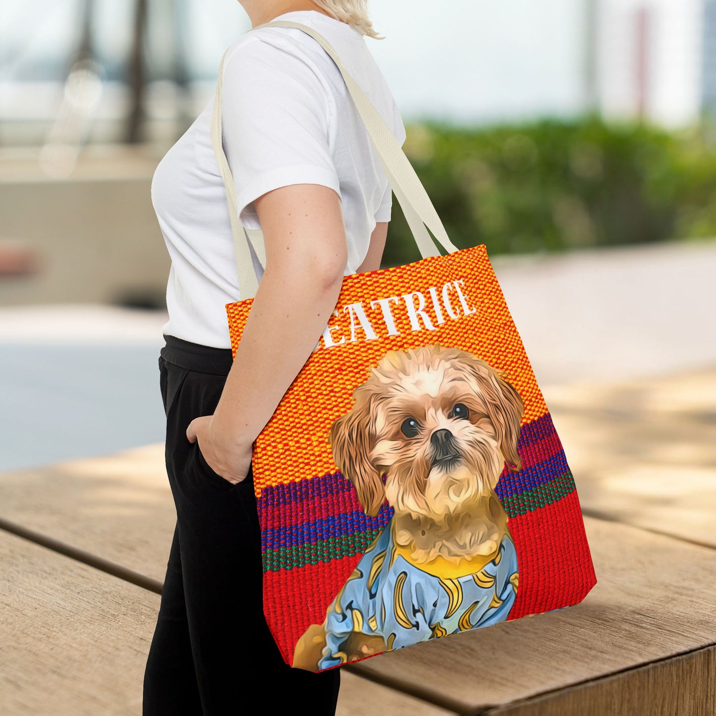 Custom Pet Portrait Tote Bag (Orange Stripes Style) - furevermama