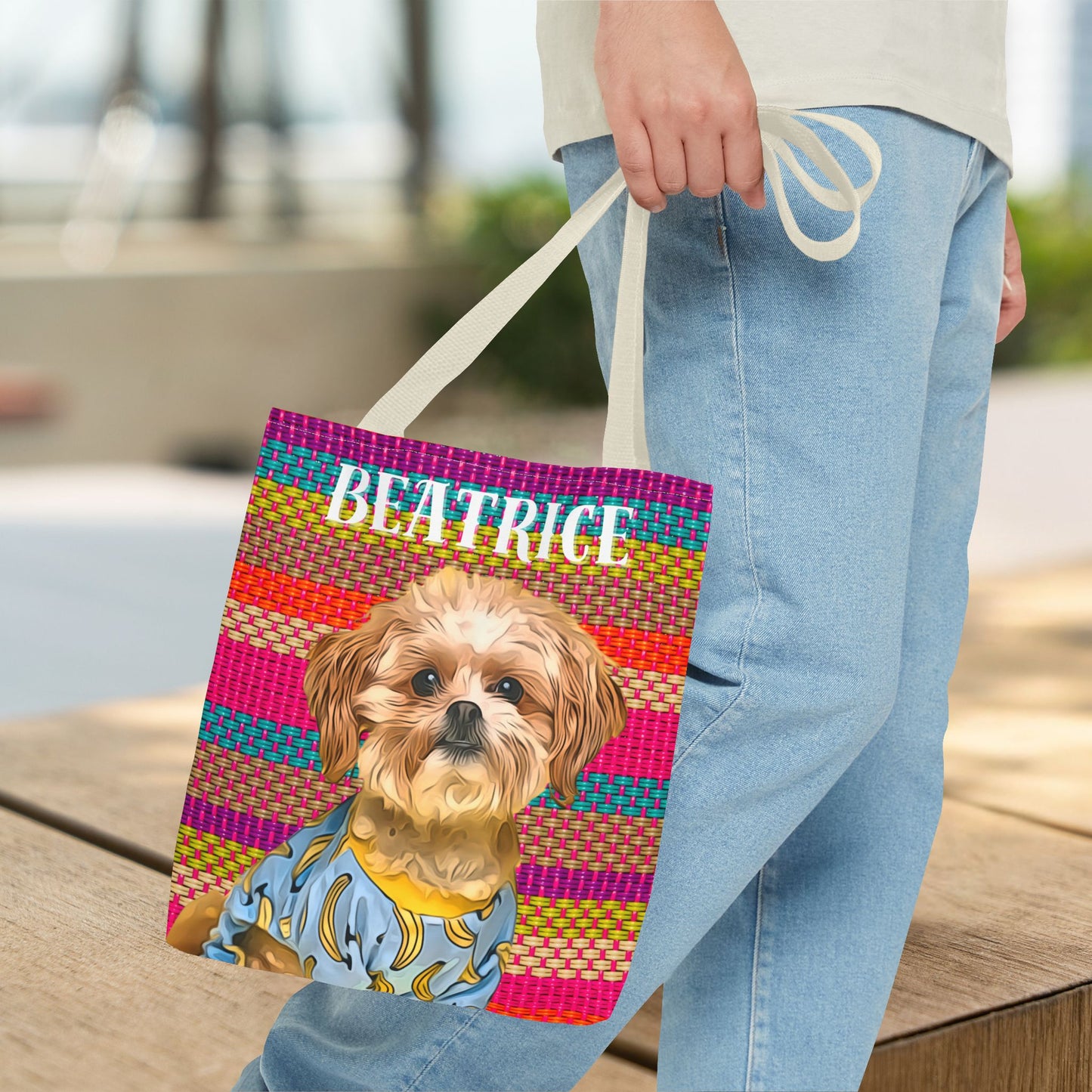Custom Pet Portrait Tote Bag (Mixed Stripes Style) - furevermama
