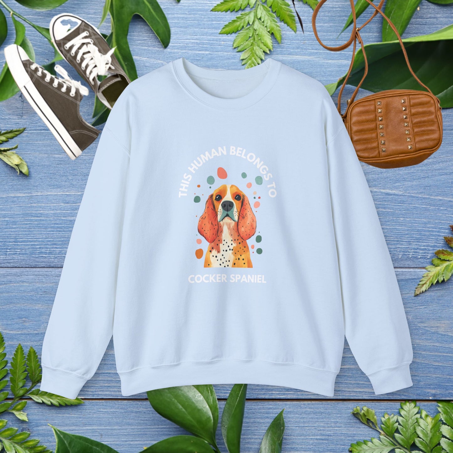 This Human Belongs To Cocker Spaniel Crewneck Sweatshirt - furevermama