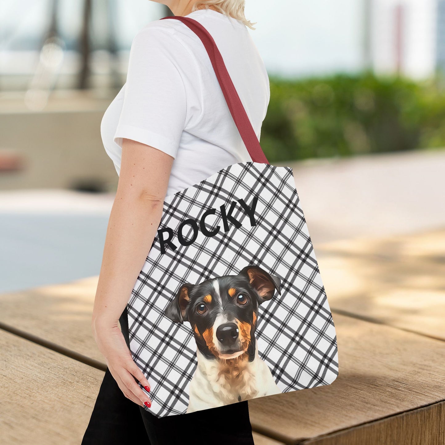 Custom Pet Portrait Checked Tote Bag - furevermama