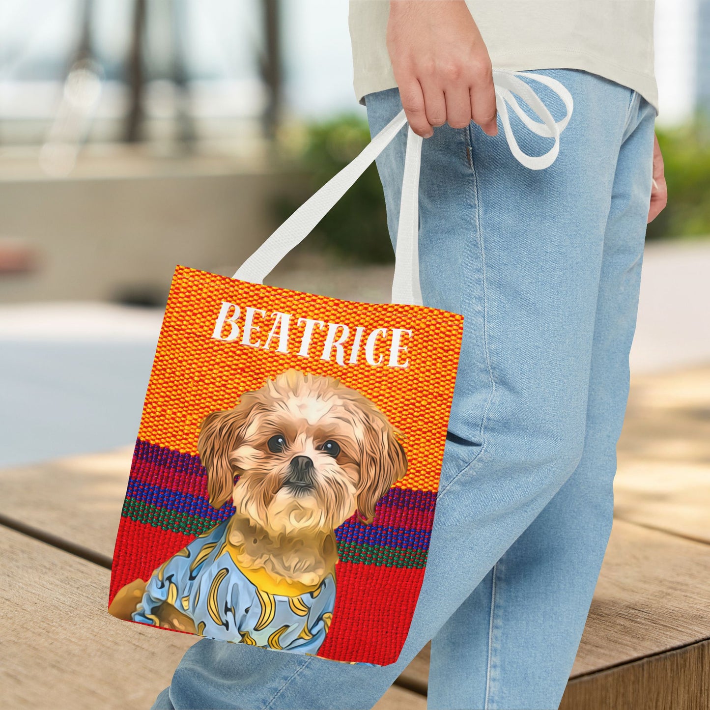 Custom Pet Portrait Tote Bag (Orange Stripes Style) - furevermama