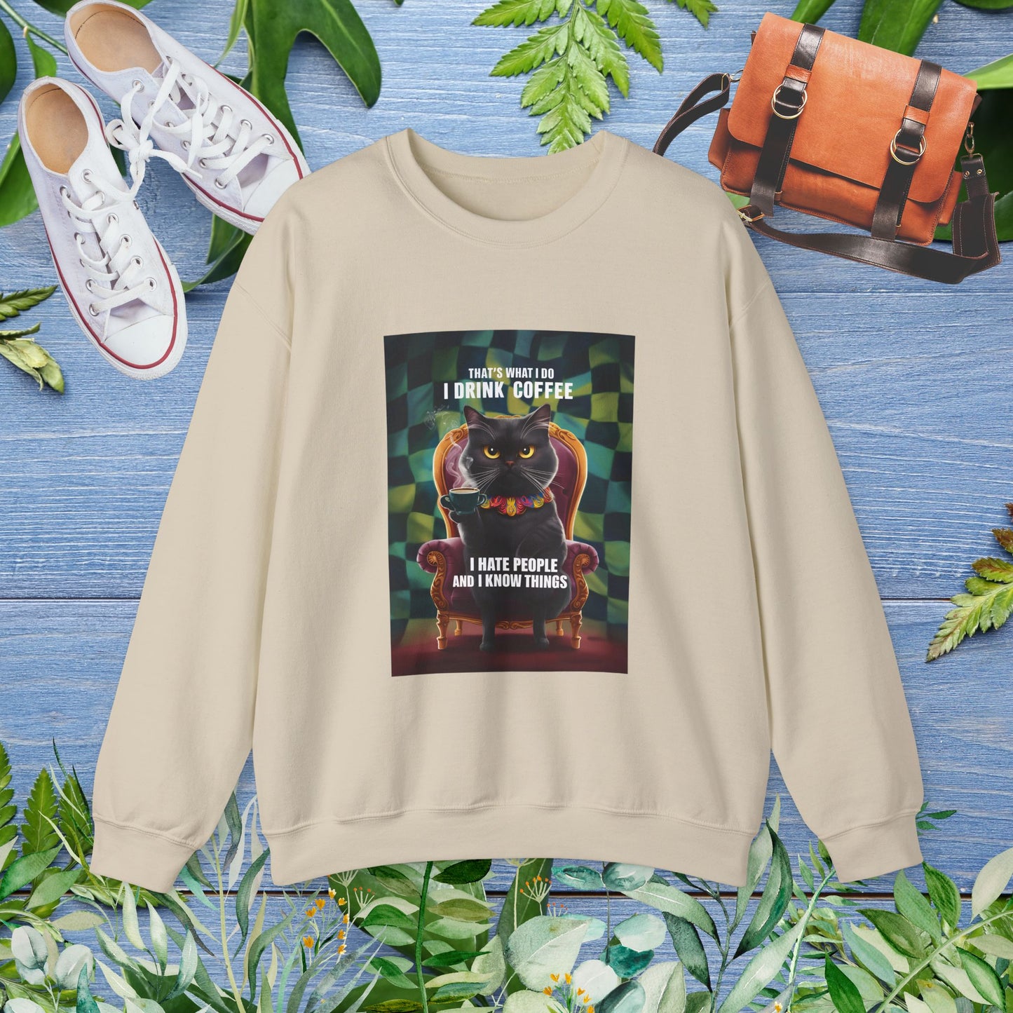 Cat Coffee Unisex Sweatshirt - I Hate People and I Know Things - furevermama