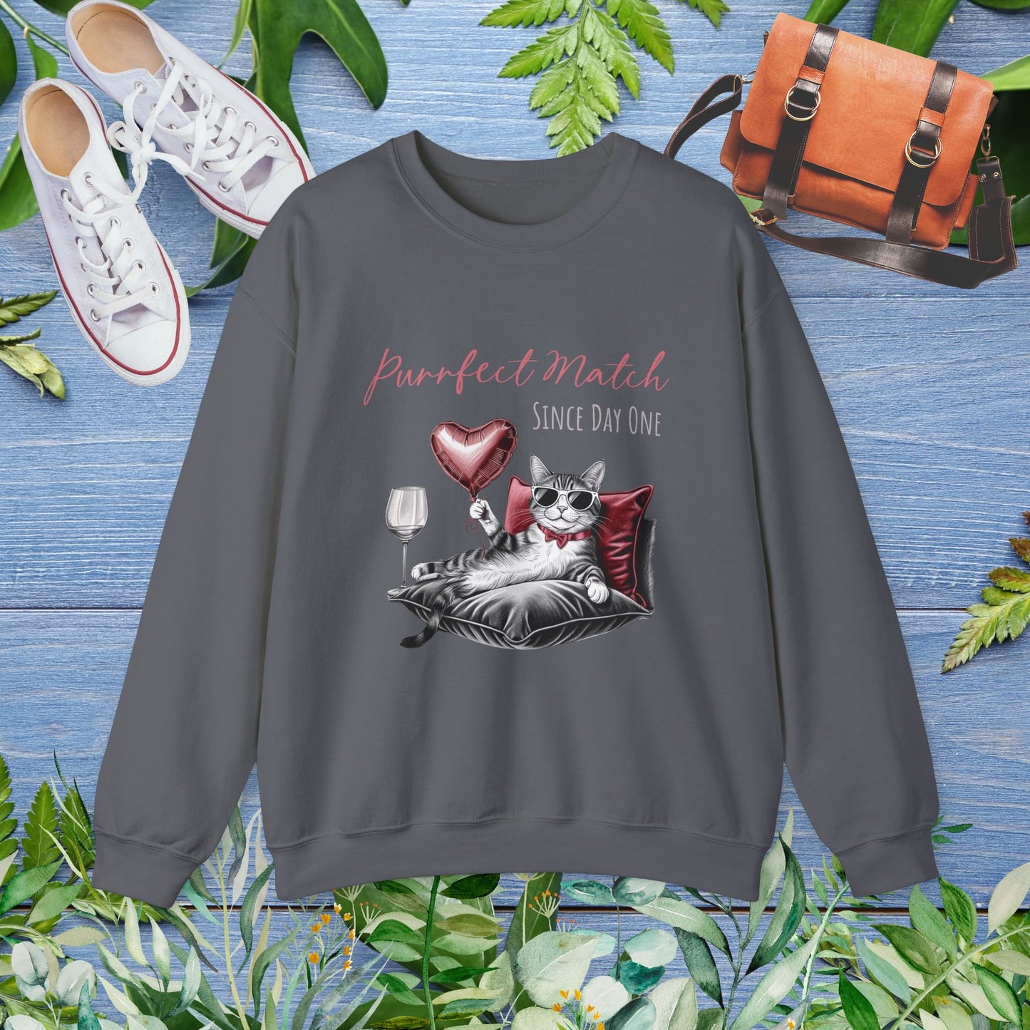 Cat Lover Crewneck Sweatshirt - Purrfect Match Since Day One - furevermama