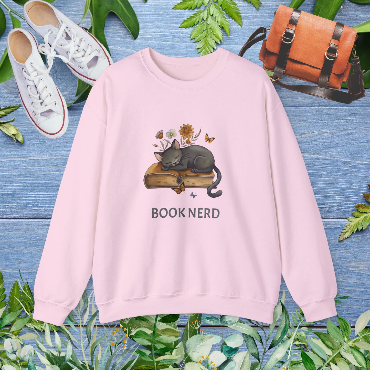 Cat The Book Nerb Crewneck Sweatshirt - furevermama