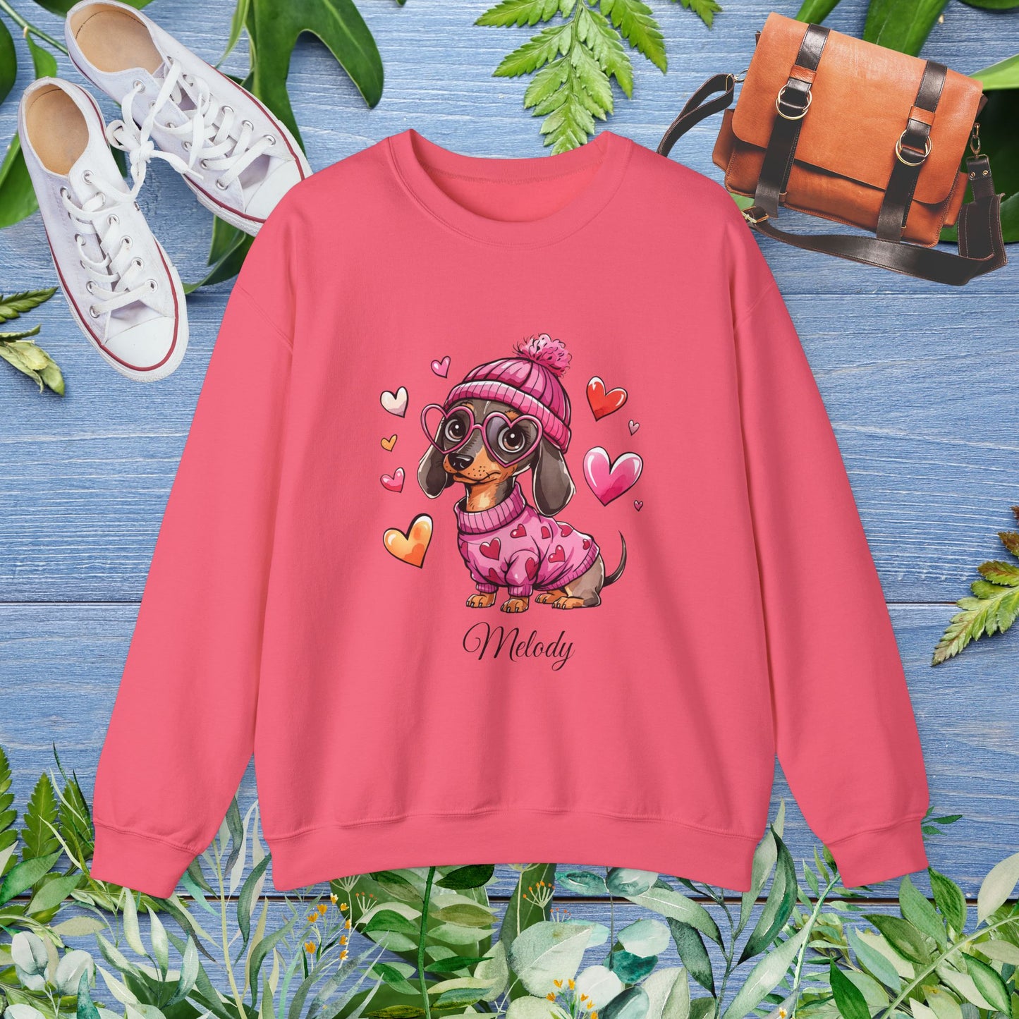 Loving Dachshund Crewneck Sweatshirt, Custom Name Sweatshirt - furevermama