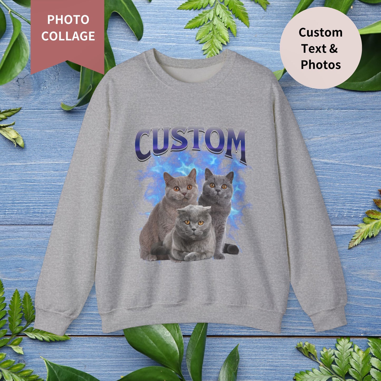 Custom Pet Photo Collage Vintage Unisex Sweatshirt - furevermama