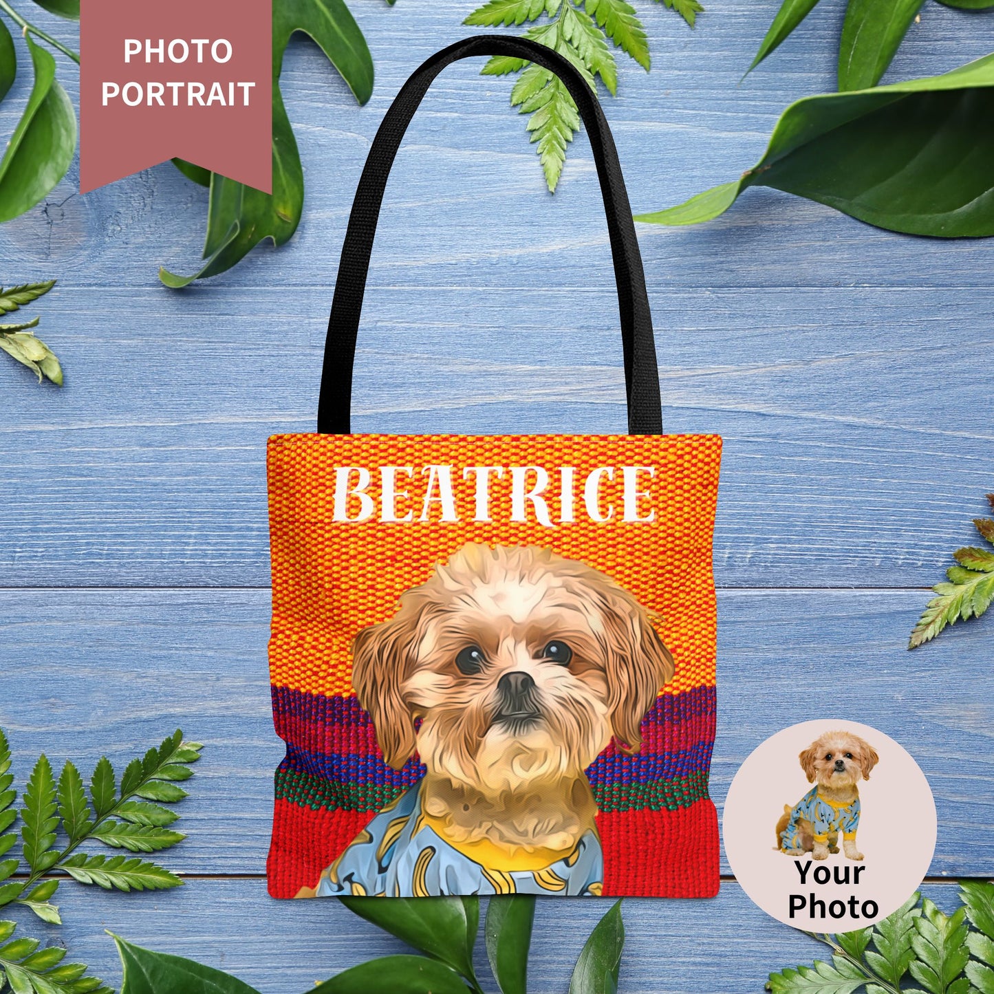 Custom Pet Portrait Tote Bag (Orange Stripes Style) - furevermama