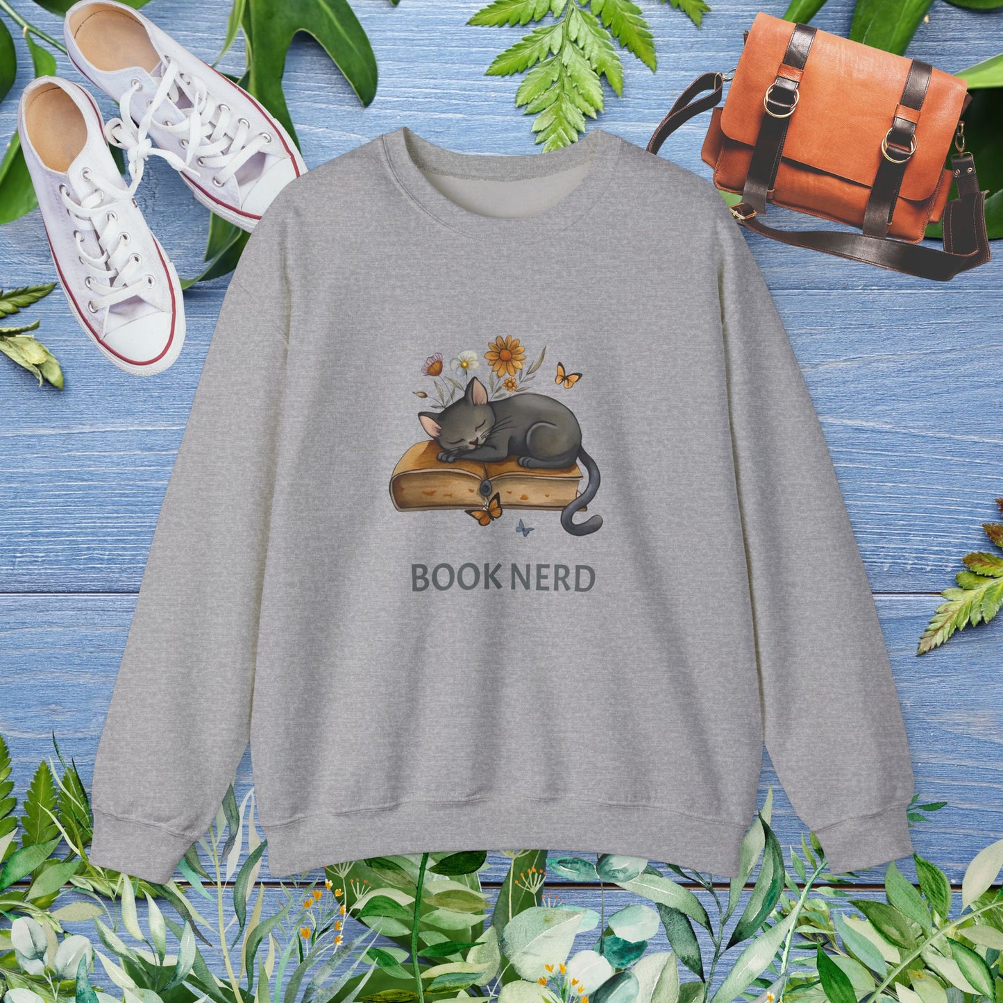 Cat The Book Nerb Crewneck Sweatshirt - furevermama