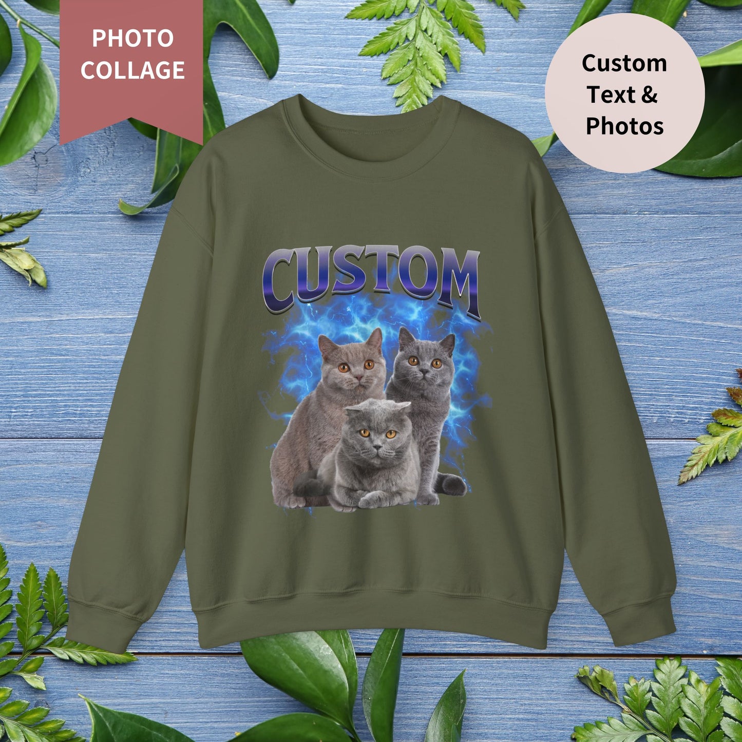 Custom Pet Photo Collage Vintage Unisex Sweatshirt - furevermama