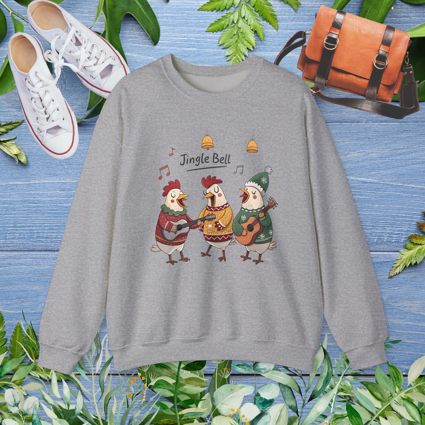 Funny Hens Singing Jingle Bell Crewneck Sweatshirt - furevermama